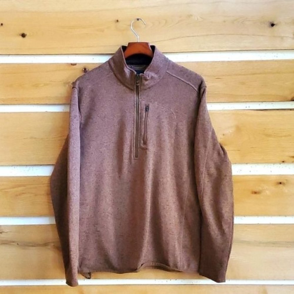 Lands' End 1/4 Zip‎ Pocketed Leather Trimmed Long Sleeve Pullover Sz LT Jacket